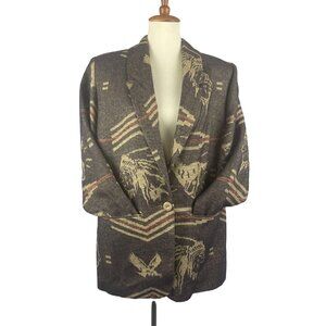 Vintage AB Sport Wool-Look Blazer Women’s 1X Southwest Horses Eagle